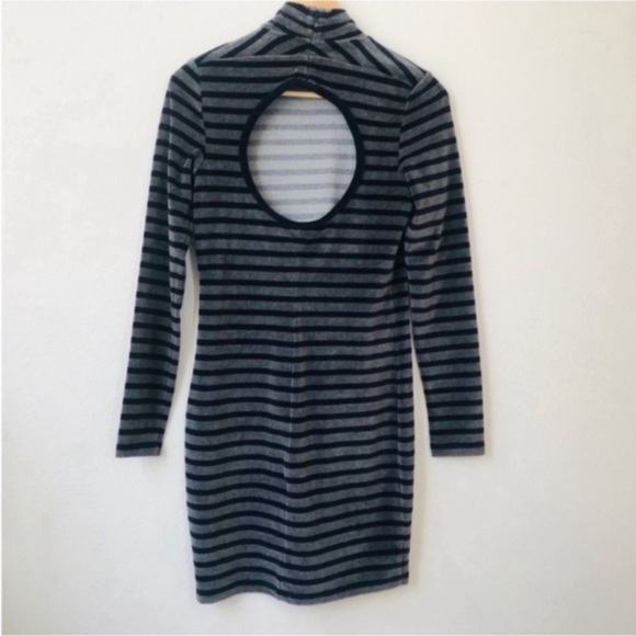 Alexander Wang  Grey Velvet Striped Long Sleeves High Neck Mini Dress SZ XS - Picture 2 of 5